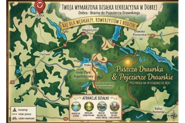 zachodniopomorskie, Łobeski, Dobra, Działki nad jeziorem Dobra Nowogardzka
