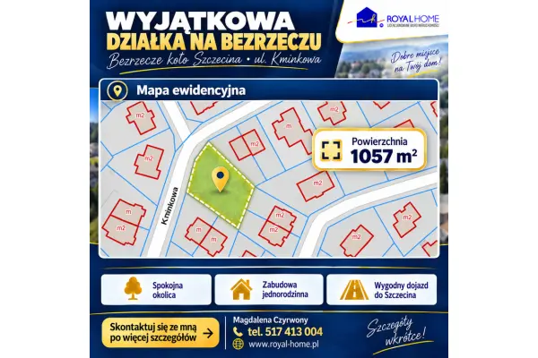 zachodniopomorskie, Policki, Dobra (Szczecińska), Bezrzecze, działka Bezrzecze k. Szczecina 1057 m2 z mediami!