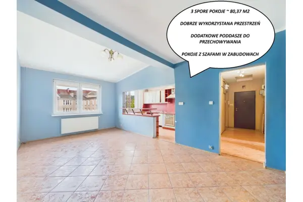 zachodniopomorskie, Szczecin, Stare Miasto, Henryka Pobożnego, PRZESTRONNE 3 POKOJE | 80,37 m² | WAŁY CHROBREGO |